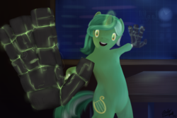 Size: 1280x853 | Tagged: safe, artist:bellalysewinchester, lyra heartstrings, pony, unicorn, g4, bipedal, female, glowing horn, hand, horn, magic, solo, that pony sure does love hands