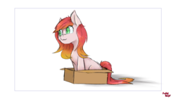 Size: 2304x1296 | Tagged: safe, artist:ruby dusk, oc, oc only, oc:ruby dusk, pony, :3, box, pony in a box, solo