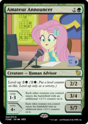 Size: 375x523 | Tagged: safe, fluttershy, equestria girls, equestria girls series, fluttershy's butterflies, g4, fluttershy's butterflies: rainbow dash, geode of fauna, magic the gathering, magical geodes, microphone, trading card, trading card edit