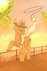 Size: 2000x3000 | Tagged: safe, artist:chapaevv, applejack, pony, g4, female, high res, lasso, one eye closed, prehensile tail, raised hoof, rope, solo, wink