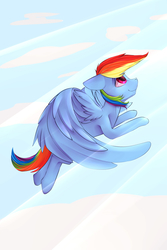 Size: 2000x3000 | Tagged: safe, artist:chapaevv, rainbow dash, pony, g4, cloud, female, flying, high res, solo, sun