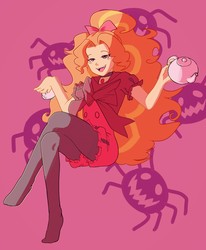 Size: 2623x3182 | Tagged: safe, artist:amazingpuffhair, adagio dazzle, spider, equestria girls, g4, clothes, costume, crossover, cup, fangs, female, gem, hair ribbon, high res, missing shoes, muffet, solo, teacup, teapot, undertale, video game crossover