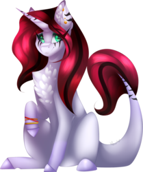 Size: 1024x1224 | Tagged: safe, artist:mauuwde, oc, oc only, oc:acrylic heart, pony, unicorn, chest fluff, female, mare, simple background, sitting, solo, transparent background