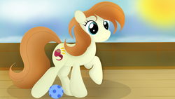 Size: 3840x2160 | Tagged: safe, artist:startledflowerpony, agua fresca, lily peel, earth pony, pony, g4, once upon a zeppelin, almond joy, ball, female, high res, mare, solo