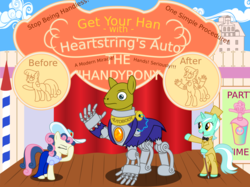 Size: 1114x835 | Tagged: safe, artist:azure-vortex, bon bon, lyra heartstrings, sweetie drops, earth pony, pony, robot, unicorn, g4, .svg available, bioshock, bioshock infinite, bipedal, female, hand, handyman, mare, mechanical hands, robot hands, svg, that pony sure does love hands, vector, what has science done
