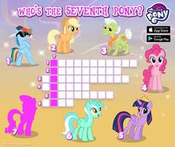 Size: 940x788 | Tagged: safe, applejack, granny smith, lyra heartstrings, pinkie pie, rainbow dash, rarity, twilight sparkle, alicorn, pony, g4, official, bipedal, looking at you, my little pony logo, open mouth, sunglasses, twilight sparkle (alicorn)