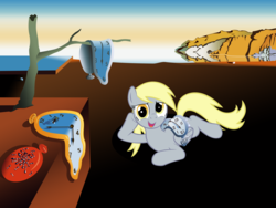 Size: 13333x10000 | Tagged: safe, artist:azure-vortex, derpy hooves, pegasus, pony, g4, absurd resolution, clock, female, fine art parody, mare, parody, salvador dalí, solo, the persistence of memory