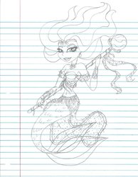 Size: 788x1013 | Tagged: safe, artist:haleyc4629, oc, oc only, oc:queen oceania, mermaid, fanfic:mermaid magic, equestria girls, g4, fanfic, fanfic art, jewelry, lined paper, scepter, solo, traditional art
