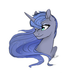 Size: 970x942 | Tagged: safe, artist:fairdahlia, princess luna, alicorn, pony, g4, bust, female, mare, portrait, simple background, smiling, solo, white background