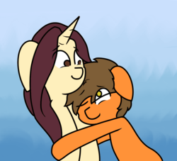 Size: 1100x997 | Tagged: safe, artist:whoovespon3, oc, oc only, oc:digital sketch, pony, unicorn, hug, smiling