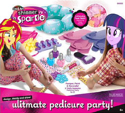 Size: 463x421 | Tagged: safe, editor:jdueler11, sunset shimmer, twilight sparkle, equestria girls, g4, cover, cropped, head, pedicure, pun, shimmer 'n sparkle