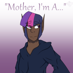 Size: 844x844 | Tagged: safe, artist:moonakart13, artist:moonaknight13, twilight sparkle, human, g4, clothes, dark skin, fimfiction, short hair, smiling, story included, text