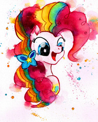 Size: 2409x2993 | Tagged: safe, artist:mashiromiku, pinkie pie, pony, g4, female, high res, parent:pinkie pie, rainbow power, solo, traditional art, watercolor painting