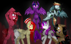 Size: 3840x2400 | Tagged: safe, artist:sonica98, applejack, fluttershy, pinkie pie, rainbow dash, rarity, twilight sparkle, alicorn, pony, elements of insanity, g4, applepills, armpits, bottle, brutalight sparcake, fluttershout, high res, insanity, looking at you, mane six, pills, pinkamena diane pie, pinkis cupcake, rainbine, rainbine ears, rarifruit, redraw, twilight sparkle (alicorn)