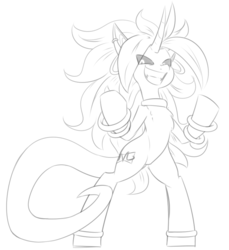 Size: 815x890 | Tagged: source needed, safe, artist:reiduran, android, hybrid, pony, robot, unicorn, android 21, antagonist, dragon ball, dragon ball fighterz, dragon ball super, dragon ball z, female, majin android 21, mare, monochrome, ponified, solo
