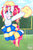 Size: 2000x3000 | Tagged: safe, artist:bunxl, oc, oc only, oc:scribble, unicorn, anthro, arm hooves, armpits, bubblegum, cheerleader, food, gum, heart, heart eyes, high res, pom pom, solo, starry eyes, wingding eyes