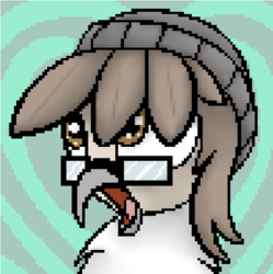 Size: 601x603 | Tagged: safe, artist:datte-before-dawn, oc, oc only, oc:grabby, griffon, beanie, bust, griffon oc, hat, pixel art, solo