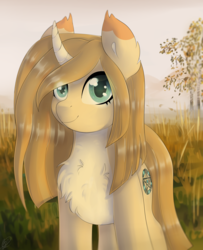 Size: 2430x3000 | Tagged: safe, artist:tigra0118, oc, oc only, pony, unicorn, chest fluff, curved horn, high res, horn, solo, tree