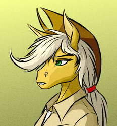 Size: 1104x1191 | Tagged: safe, artist:akweer, applejack, earth pony, anthro, g4, bust, female, portrait, profile, solo