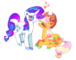 Size: 576x459 | Tagged: safe, artist:suippumato, applejack, rarity, pony, g4, female, lesbian, ship:rarijack, shipping