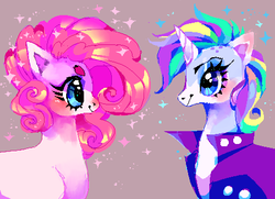 Size: 469x340 | Tagged: safe, artist:suippumato, pinkie pie, rarity, pony, g4, alternate hairstyle, punk, raripunk