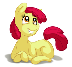 Size: 1024x949 | Tagged: safe, artist:strapparer, apple bloom, earth pony, pony, g4, female, looking up, missing accessory, simple background, smiling, solo, white background