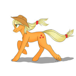 Size: 1024x1024 | Tagged: safe, artist:fairdahlia, applejack, earth pony, pony, g4, female, mare, running, simple background, solo, white background