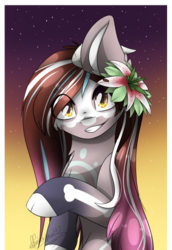 Size: 350x509 | Tagged: safe, artist:pinkdolphin147, oc, oc only, earth pony, pony, female, flower, flower in hair, mare, solo