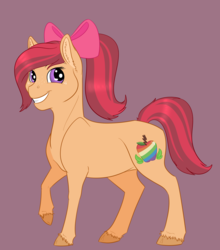 Size: 1680x1906 | Tagged: safe, artist:ganashiashaka, oc, oc only, oc:terra taps, earth pony, pony, bow, female, filly, hair bow, offspring, parent:apple bloom, parent:tender taps, parents:tenderbloom, simple background, solo