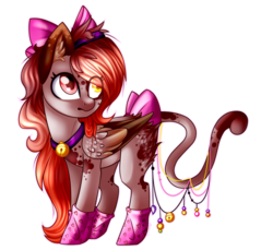 Size: 1788x1639 | Tagged: safe, artist:sodapopfairypony, oc, oc only, oc:meow meow, cat pony, original species, pony, augmented tail, bell, bell collar, bow, cat tail, collar, female, hair bow, mare, simple background, solo, tail bow, transparent background, wings