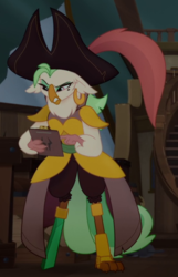 Size: 501x776 | Tagged: safe, screencap, captain celaeno, anthro, g4, my little pony: the movie, amputee, clipboard, cropped, female, peg leg, prosthetic leg, prosthetic limb, prosthetics, solo