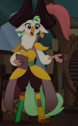 Size: 499x803 | Tagged: safe, screencap, captain celaeno, parrot pirates, anthro, g4, my little pony: the movie, amputee, clipboard, cropped, female, lies, peg leg, pirate, prosthetic leg, prosthetic limb, prosthetics, solo