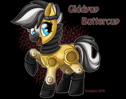 Size: 1000x786 | Tagged: safe, artist:sciggles, pony, robot, robot pony, abstract background, fallout, fallout 3, giddyup buttercup, raised hoof