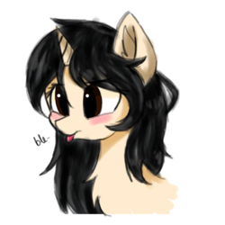 Size: 1400x1400 | Tagged: safe, artist:heddopen, oc, oc only, pony, unicorn, :p, bleh, blushing, bust, chest fluff, cute, female, mare, silly, simple background, solo, tongue out, white background