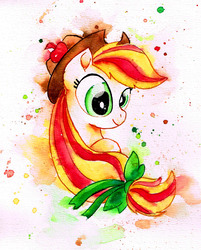 Size: 2409x2993 | Tagged: safe, artist:mashiromiku, applejack, earth pony, pony, g4, cowboy hat, female, hat, high res, mare, rainbow power, solo, traditional art, watercolor painting