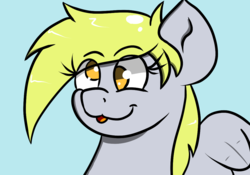 Size: 1100x768 | Tagged: safe, artist:tranzmuteproductions, derpy hooves, pegasus, pony, g4, bust, female, mare, portrait, simple background, solo, tongue out