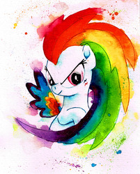 Size: 2409x2993 | Tagged: safe, artist:mashiromiku, part of a set, rainbow dash, pegasus, pony, g4, colored wings, female, high res, mare, multicolored wings, rainbow power, rainbow wings, solo, traditional art, watercolor painting