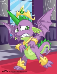 Size: 720x937 | Tagged: safe, artist:texasuberalles, spike, alicorn, dragon, pony, g4, alicorn spike, alicornified, alidragon, doubly hilarious in hindsight, hilarious in hindsight, jewelry, male, prince spike, princess, princessified, race swap, regalia, solo, sweatdrop, winged spike, wings