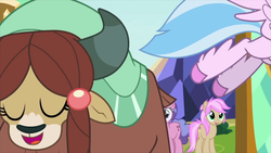 Size: 1920x1080 | Tagged: safe, screencap, silverstream, strawberry scoop, yona, classical hippogriff, earth pony, hippogriff, pony, yak, g4, school daze, feathered fetlocks, friendship student, school of friendship