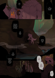 Size: 1250x1760 | Tagged: safe, artist:lumo, fluttershy, wolf, anthro, comic:lumo's pony academy, g4, attack, belly button, comic, dialogue, hair over one eye, pony academy (chapter 5), staff, witch, wolf pack