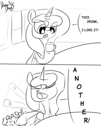 Size: 2400x3000 | Tagged: safe, artist:thedoctordisco, princess luna, pony, g4, coffee, coffee mug, female, funny, high res, image macro, luna found the coffee, meme, mug, sketch, solo, thor