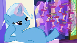 Size: 1024x575 | Tagged: safe, artist:jamesawilliams1996, edit, edited screencap, screencap, trixie, pony, unicorn, all bottled up, g4, apple core, belly, big belly, eating, fat, fat edit, female, levitation, magic, magic aura, mare, overweight, telekinesis, the great and bountiful trixie
