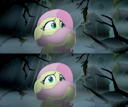 Size: 1280x1069 | Tagged: safe, screencap, fluttershy, pegasus, pony, g4, my little pony: the movie, ears back, female, mare, scared, solo