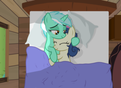 Size: 11000x8000 | Tagged: safe, alternate version, artist:mundschenk85, bon bon, lyra heartstrings, sweetie drops, earth pony, pony, unicorn, g4, absurd resolution, bed, cuddling, cute, duo, female, heartwarming, lesbian, messy mane, ship:lyrabon, shipping, show accurate, vector