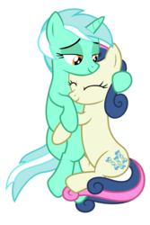 Size: 5600x8400 | Tagged: safe, alternate version, artist:mundschenk85, bon bon, lyra heartstrings, sweetie drops, earth pony, pony, g4, absurd resolution, background pony, cuddling, female, lesbian, mare, ship:lyrabon, shipping, simple background, transparent background, vector