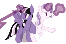 Size: 692x461 | Tagged: safe, artist:jessycartpenter, trixie, twilight sparkle, alicorn, pony, g4, alternate universe, female, lesbian, ship:twixie, shipping, simple background, transparent background, twilight sparkle (alicorn)