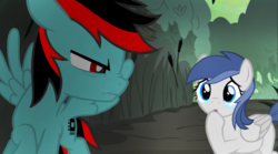 Size: 1461x810 | Tagged: safe, artist:fohlen rowdy, pegasus, pony, g4, angry, crying, duo, please delete, show accurate, tree