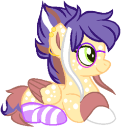 Size: 354x370 | Tagged: safe, artist:venomns, oc, oc only, oc:cookie, pegasus, pony, clothes, colored wings, female, glasses, mare, multicolored wings, prone, simple background, socks, solo, striped socks, transparent background