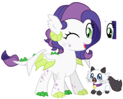 Size: 1024x825 | Tagged: safe, artist:posey-11, oc, oc only, cat, dracony, hybrid, eye, female, interspecies offspring, offspring, one eye closed, parent:rarity, parent:spike, parents:sparity, reference sheet, simple background, solo, transparent background, wink