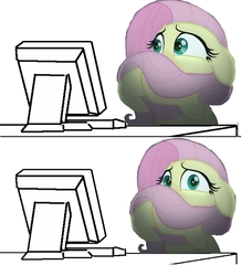 Size: 817x937 | Tagged: safe, edit, edited screencap, screencap, fluttershy, pegasus, pony, g4, my little pony: the movie, computer, computer reaction faces, female, floppy ears, image macro, meme, reaction image, solo, template, why would you post that